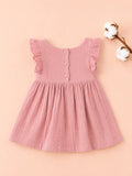 Organic Cotton Girls Flutter Sleeve A-Line Dress - Dusty Rose