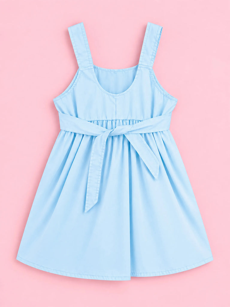 Girls Cotton Frock – Sleeveless Flared Dress with Waist Tie
