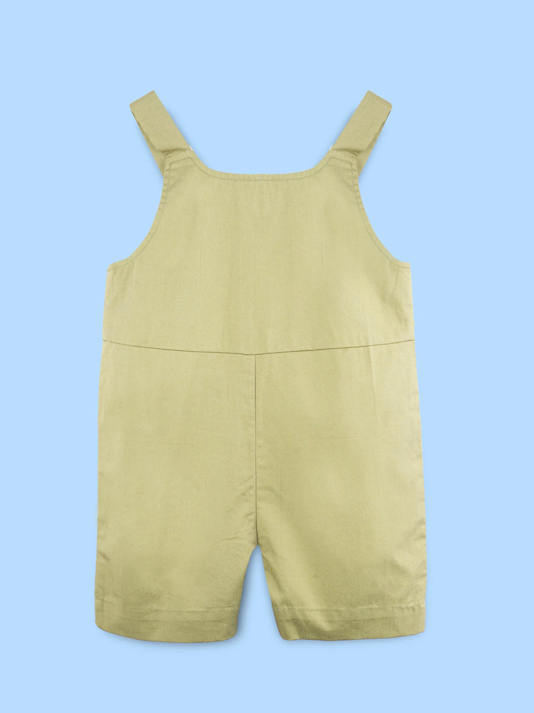 Unisex Cotton Dungaree Shorts – Olive Green Sleeveless Suspender Romper with Pockets