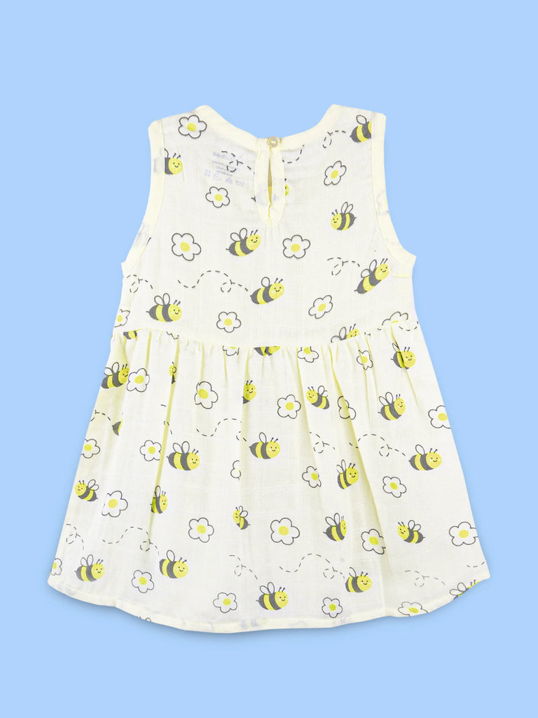 BambooTEC™ Bamboo Muslin Baby Frock – Bee & Daisy Print, Soft & Breathable Dress