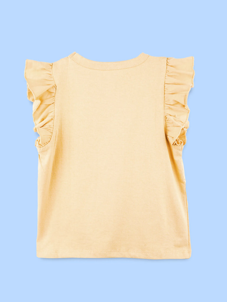 Girls Yellow Top – Bloom Floral Print with Ruffle Sleeves