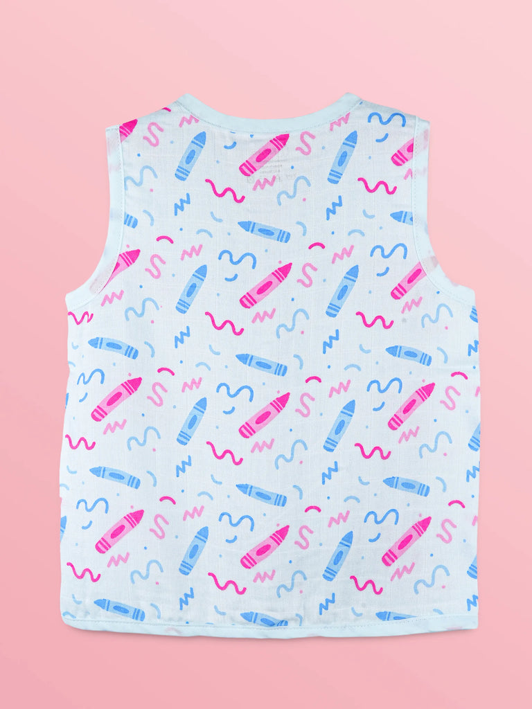 BambooTEC™ Bamboo Muslin Baby Jhabla – Crayon Print