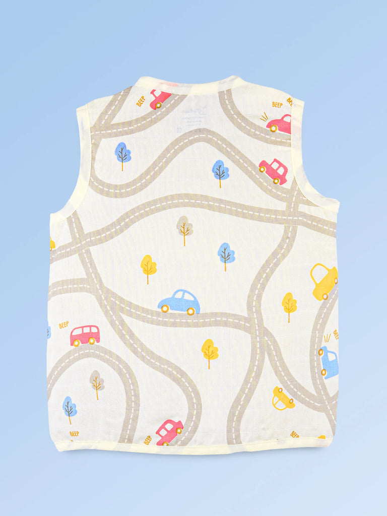BambooTEC™ Bamboo Muslin Baby Jhabla – Road & Car Print