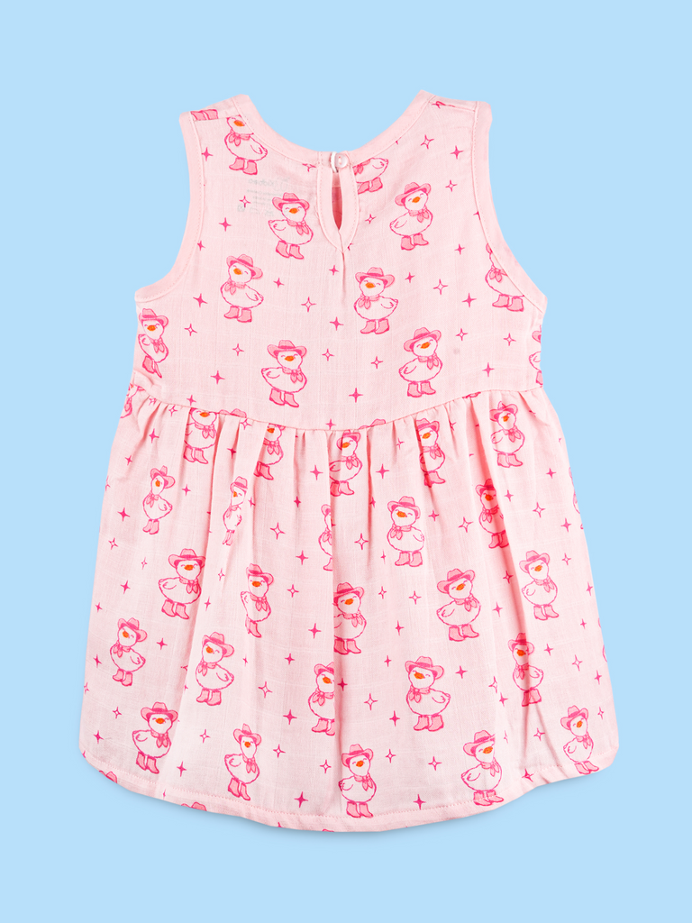 BambooTEC™ Bamboo Muslin Baby Frock – Pink Duck Print, Soft & Breathable Dress