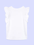 Girls White Top – Cute Bunny “Nom Nom Nom” Print with Ruffle Sleeves