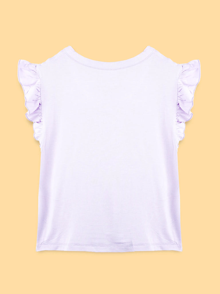 BambooTEC™ Bamboo Girls Lavender Top – Magic Cat Print with Ruffle Sleeves
