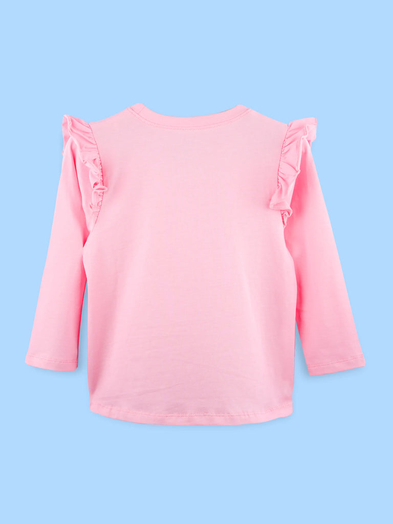 Girls Pink Full-Sleeve Top – Love Music Fur Real Print