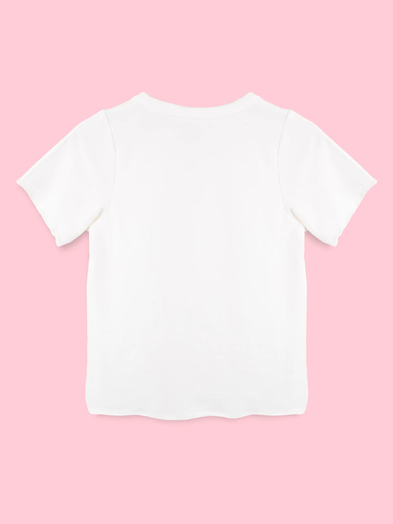 Girls White Top – Cute Puppy Print with Round Neck