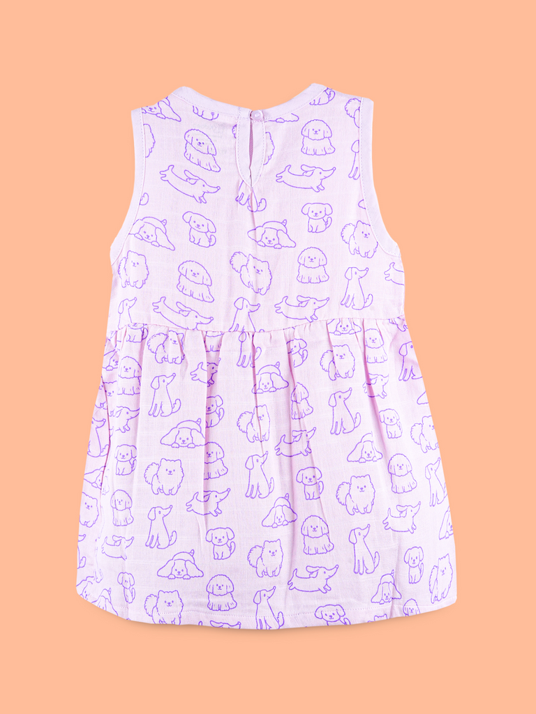 BambooTEC™ Bamboo Muslin Baby Frock – Puppy Parade Print, Soft & Breathable Dress