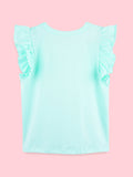 Girls Aqua Top – Lil Penguin Energy Print with Ruffle Sleeves