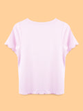 Girls Pink Top – Happy Floral Letter Print with Ruffled Edges
