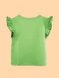 Girls Green Top – Pumpkin Season Print with Ruffle Sleeves