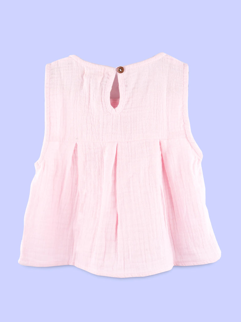 Girls Cotton Dress – Light Pink Sleeveless A-Line Dress with Bow Details