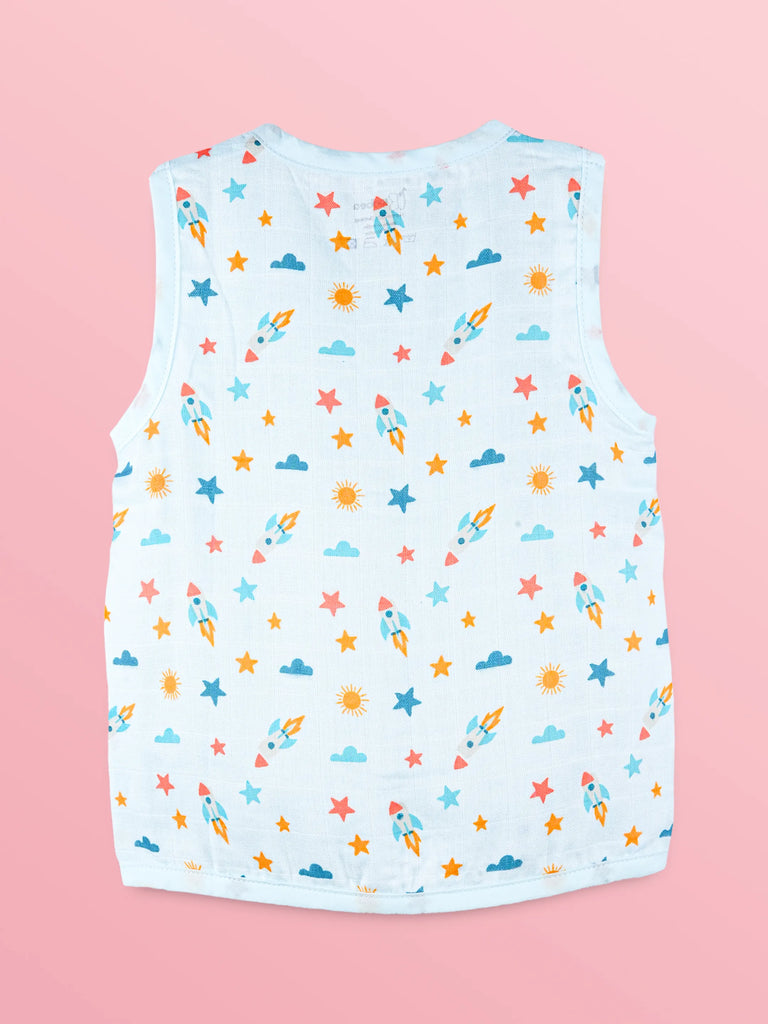 BambooTEC™ Bamboo Muslin Baby Jhabla – Rocket & Star Print