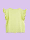 Girls Light Green Top – Cute Duck Print with Ruffle Sleeves