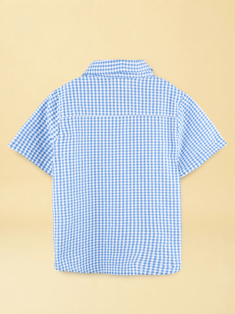 Boys Cotton Blue Gingham Check Shirt