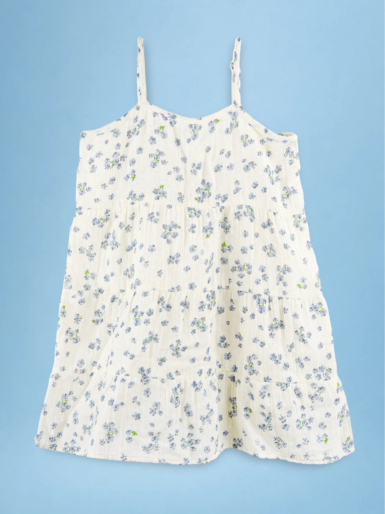 Girls Cotton White Floral Print Frock