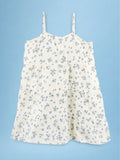 Girls Cotton White Floral Print Frock