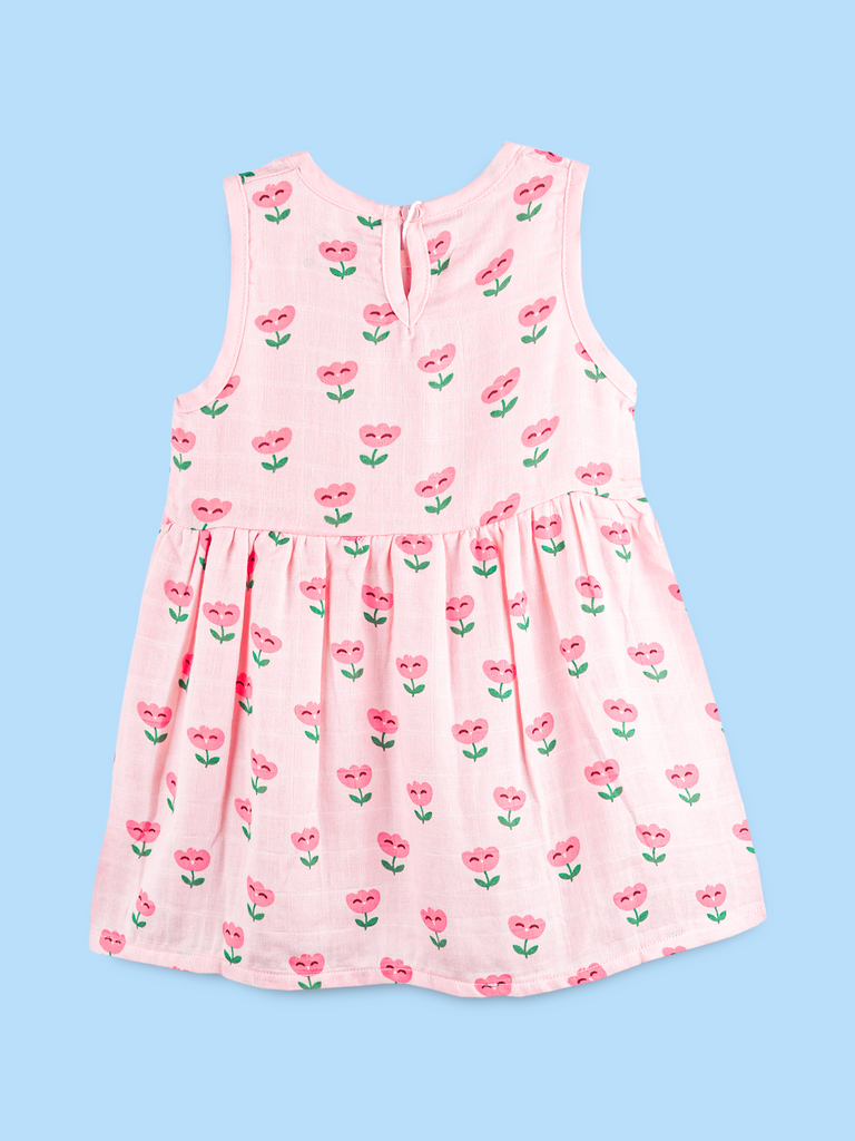 BambooTEC™ Bamboo Muslin Baby Frock – Pink Flower Print, Soft & Breathable Dress