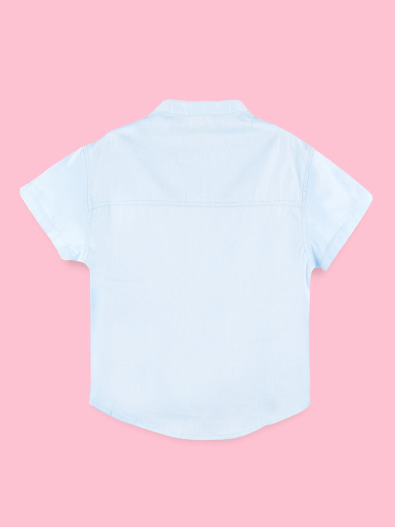 Boys Cotton Mandarin Collar Shirt – Short Sleeve Casual Shirt with Pocket