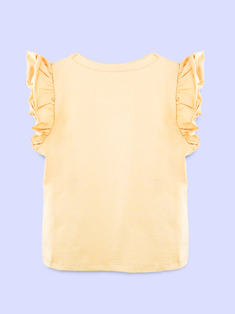Girls Yellow Top – Daisy Flower Print with Ruffle Sleeves