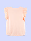 Girls Peach Top – Cute Puppy Print with Ruffle Sleeves