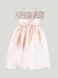 Girls Pink Partywear Frock – Sequin & Floral Embellished High-Low Dress