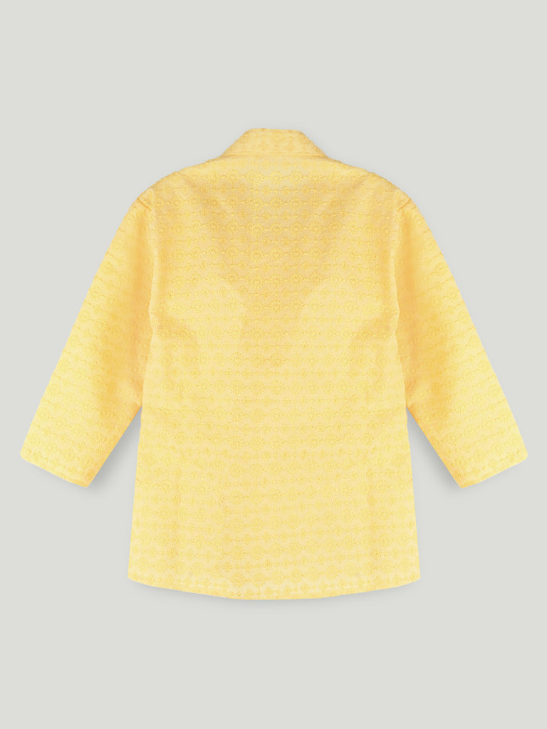 Boys Yellow Kurta & White Pajama Set – Traditional Ethnic Festive Wear