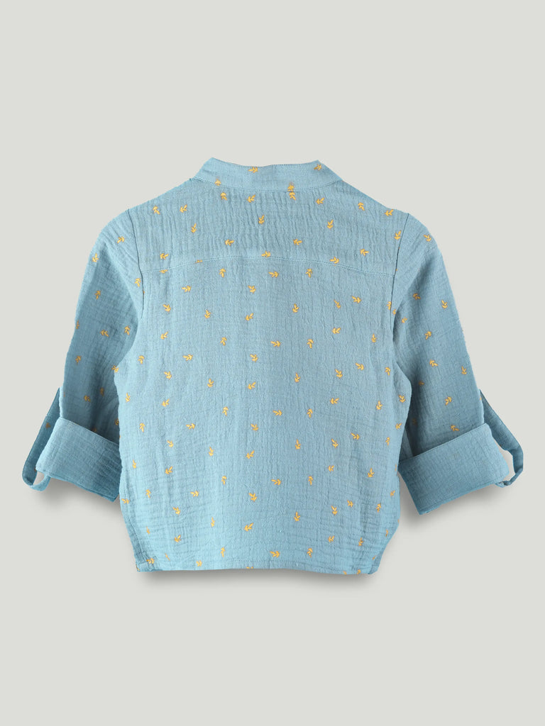 Organic Cotton Boys Mandarin Collar Full Sleeve Shirt - Sky Blue
