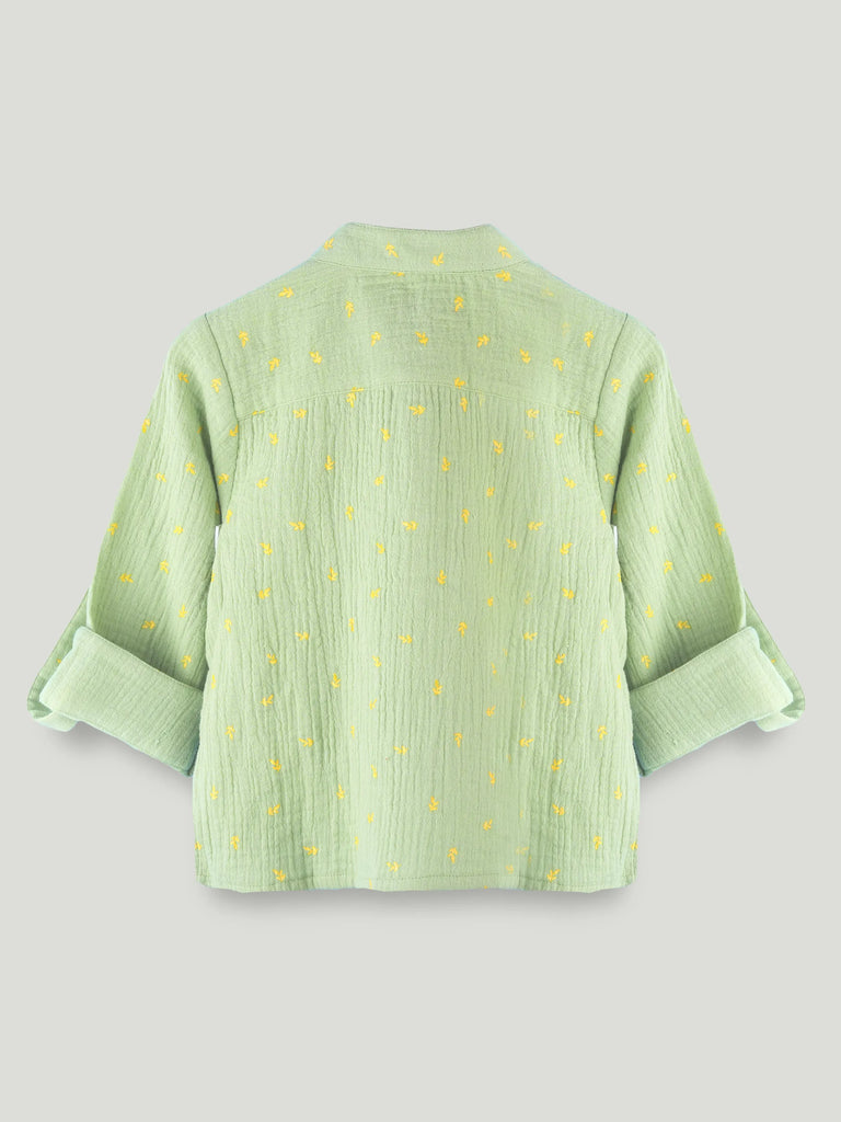 Organic Cotton Boys Mandarin Collar Full Sleeve Shirt - Sage Green