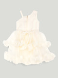 Girls Cream Partywear Frock – Floral Embroidered & Layered Tulle Dress