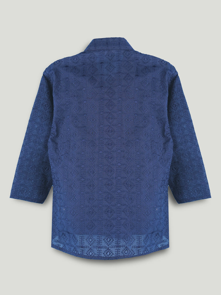 Boys Navy Blue Kurta & White Pajama Set – Traditional Festive Ethnic Wear