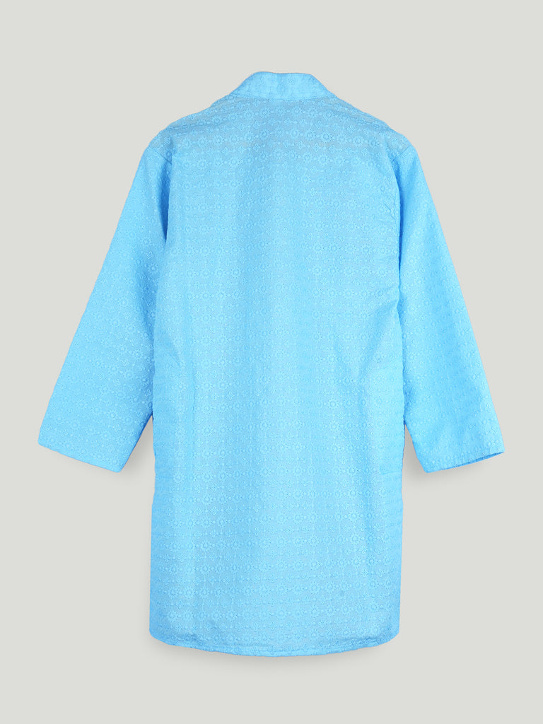 Boys Sky Blue Kurta & White Pajama Set – Traditional Festive Ethnic Wear