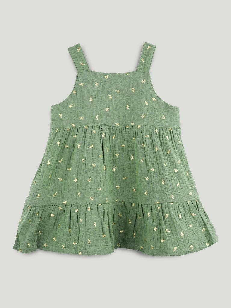 Girls Organic Cotton Sage Green Dress with Matching Headband