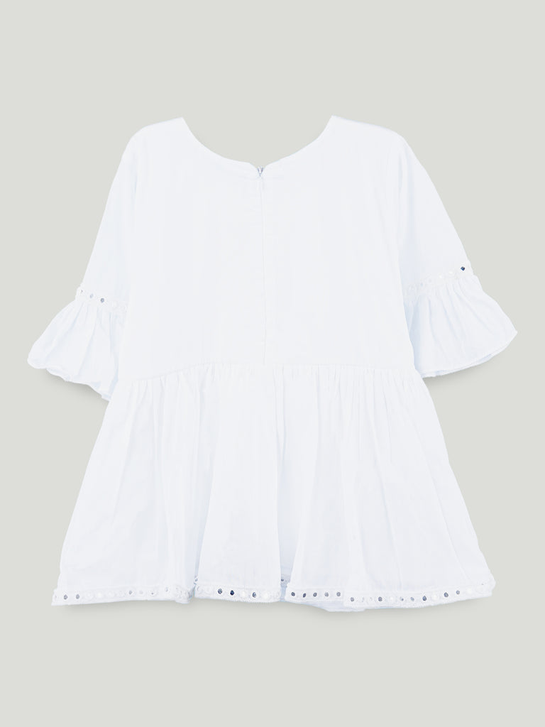 Girls White Kurta & Sharara Set – Embroidered Festive Ethnic Wear