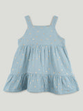 Girls Organic Cotton Sky Blue Floral Print Dress & Bloomers Set with Headband