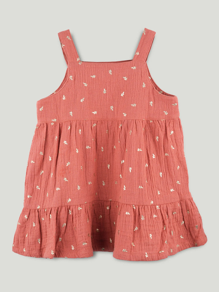 Girls Organic Cotton Coral Floral Print Dress & Bloomers Set with Headband