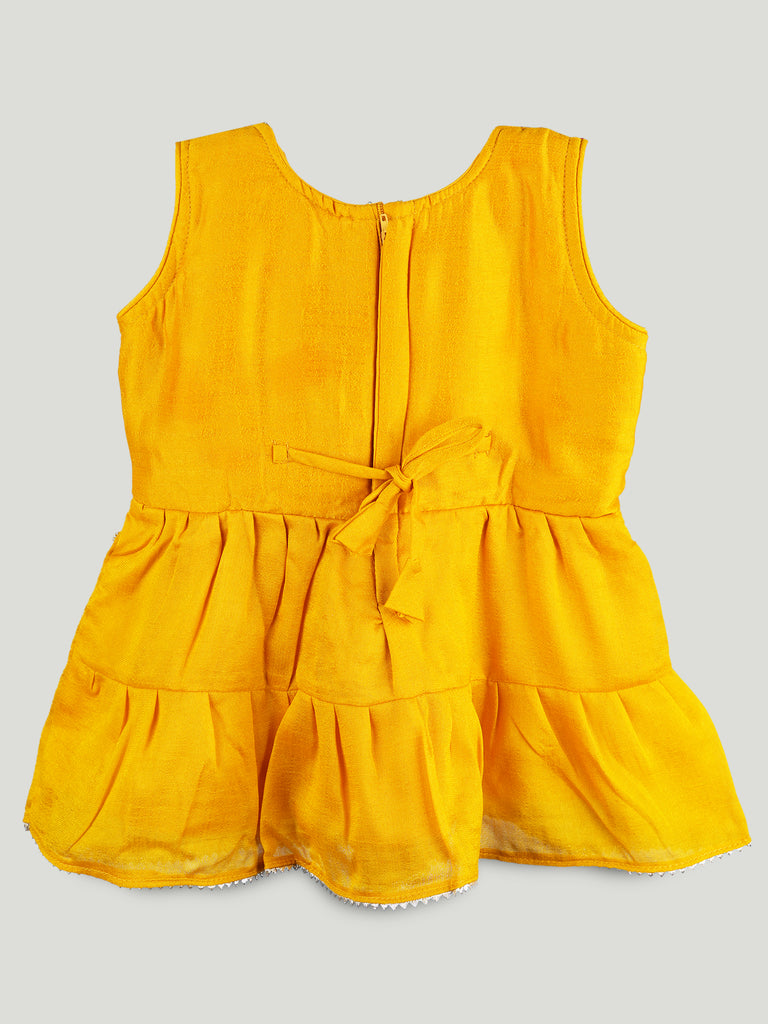 Girls Ethnic Yellow Kurta & Salwar Set – Embroidered Multicolor Jacket Style Festive Wear