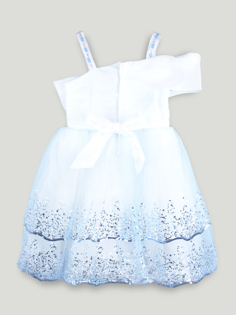 Girls Blue Partywear Frock – Sequin Embellished Bow Detail Dress