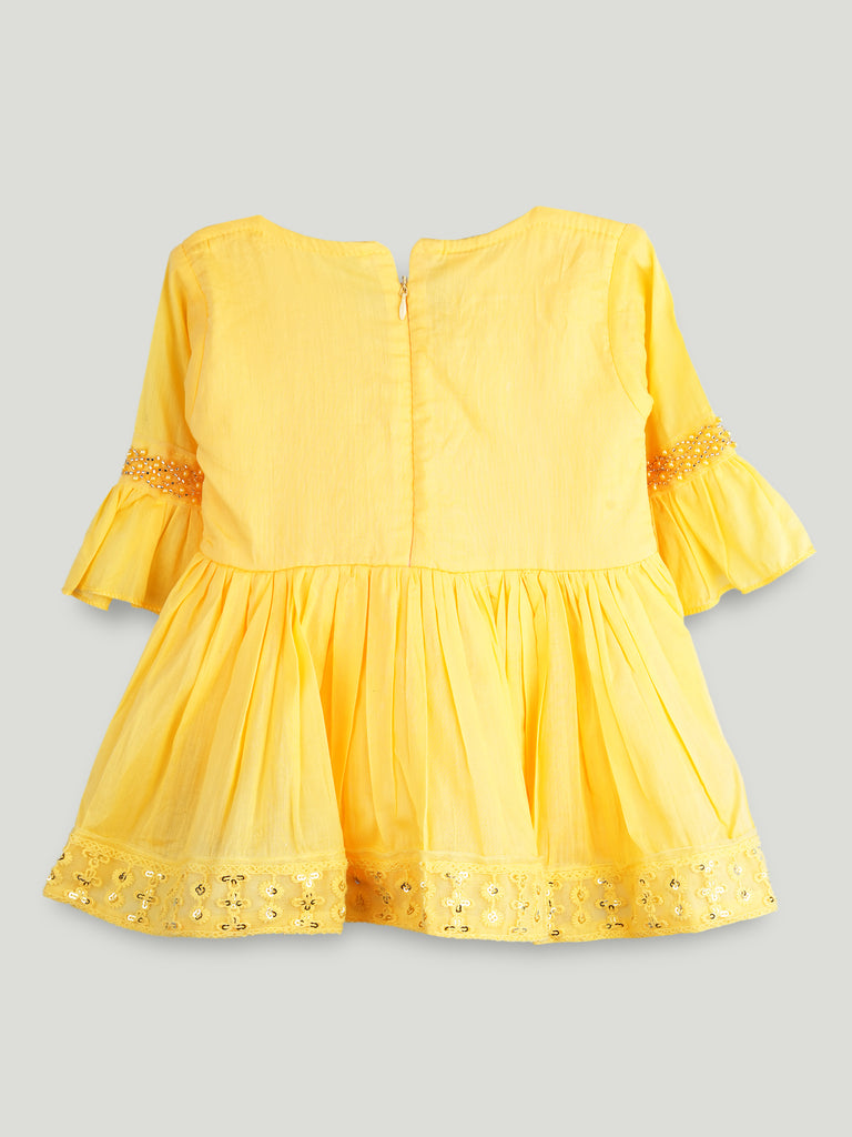 Girls Yellow Ethnic Kurta & Dhoti Set – Embroidered Festive Wear