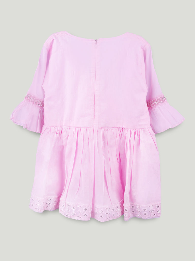 Girls Pink Ethnic Kurta & Dhoti Set – Embroidered Festive Wear