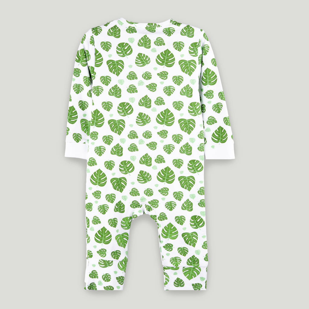 Organic cotton Leaf Print Romper/Bodysuit - Green