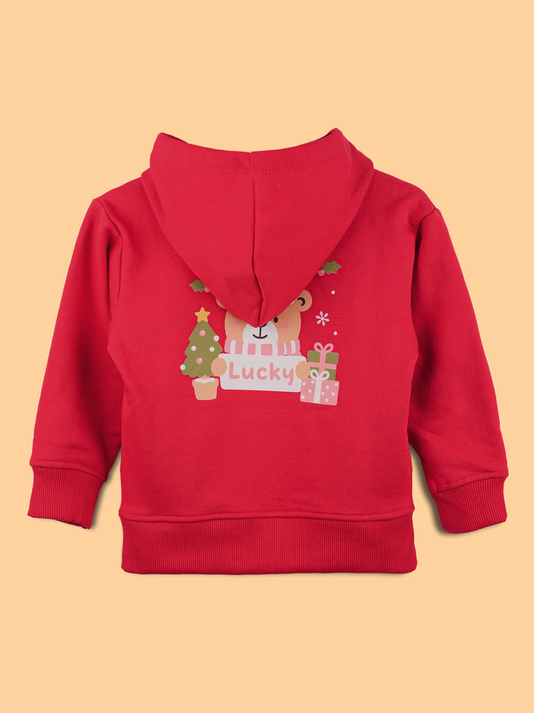 Unisex Cotton Hoodie – Red Full-Sleeve Christmas Printed Pullover Sweatshirt