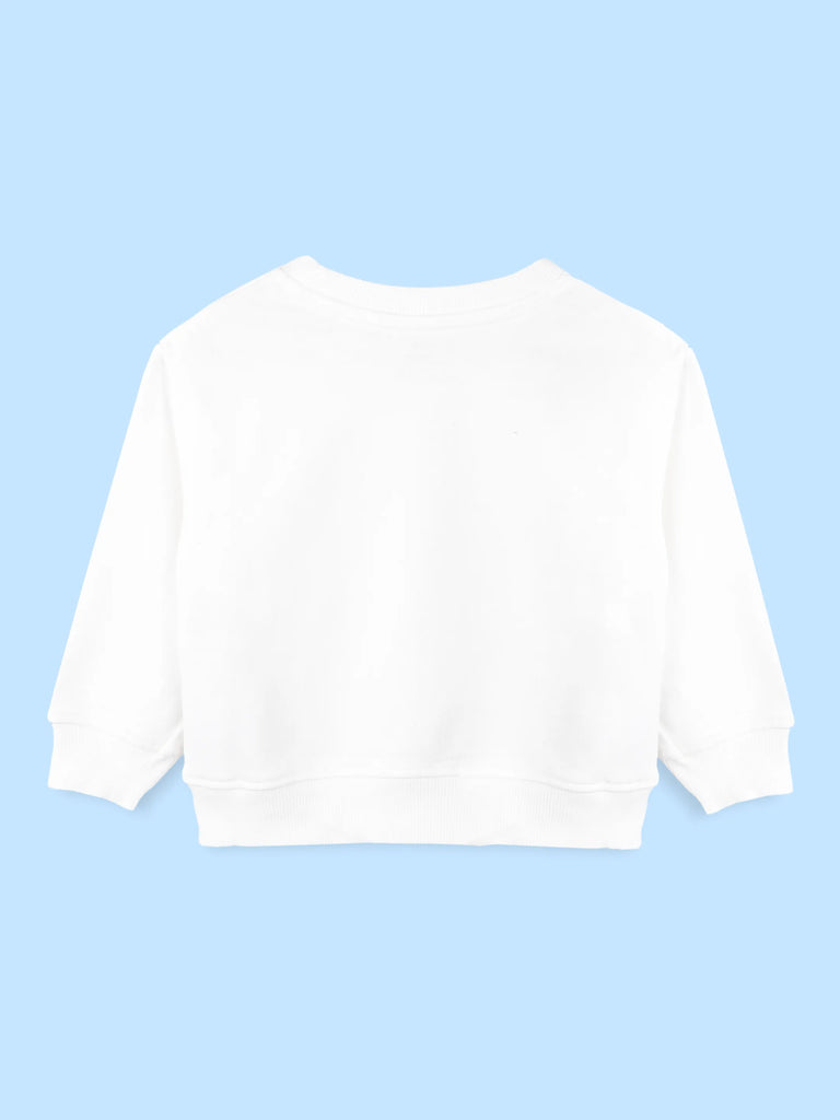 BambooTEC™ Unisex Kids Sweatshirt – White Sports Graphic Full-Sleeve Crewneck