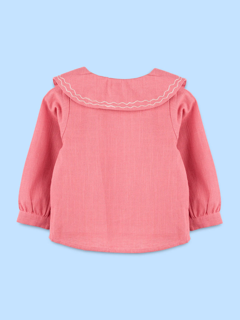Girls Pink Cotton Collar Top – Stylish Full-Sleeve Everyday Wear