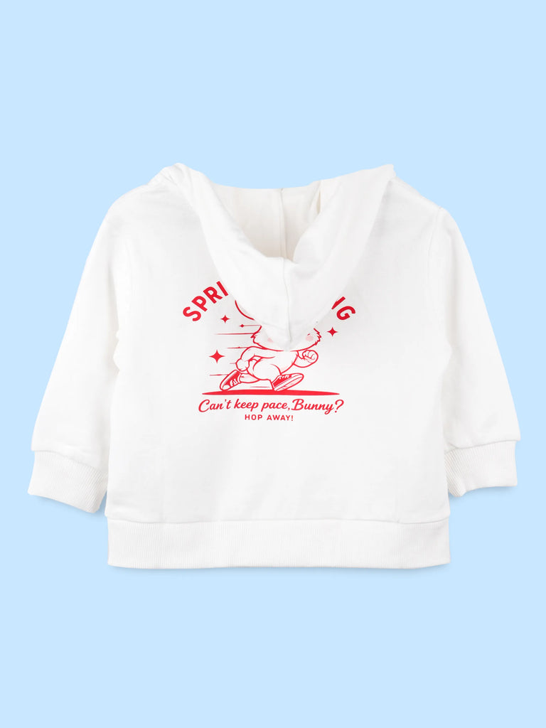 BambooTEC™ Unisex Hoodie – White Bunny Spring Graphic Full-Sleeve Zip-Up Hoodie