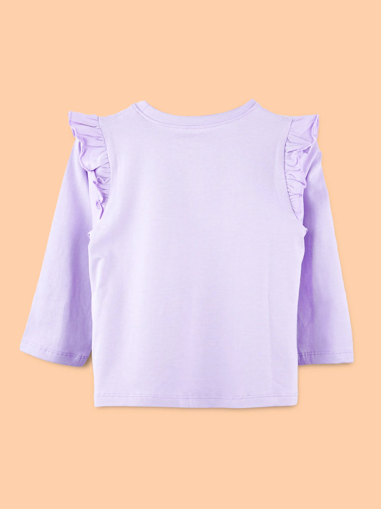 Girls Lavender Full-Sleeve Top – Strawberry Kitty Print