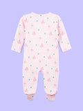 Cotton Baby Girls Footed Romper – Pink Christmas Print Full-Sleeve Romper