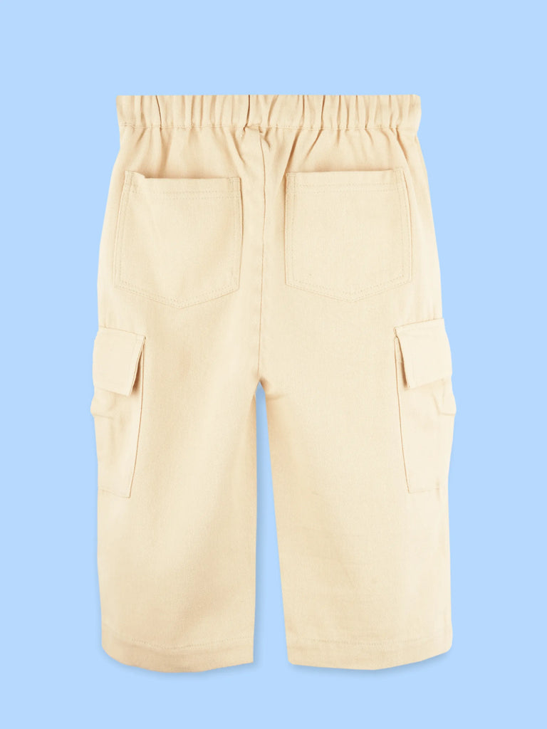 Unisex Light Beige Cotton Kids Cargo Pants – Comfortable Everyday Bottomwear