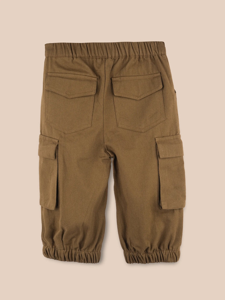 Unisex Cotton Kids Cargo Jogger Pants – Light Brown Comfortable Bottomwear